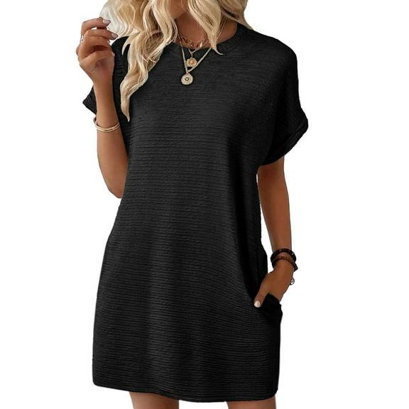 Womens Summer Dresses Fashion 2025 Short Sleeve Spring Mini Dress Casual Beach Vacation Clothes Dresses Black XL