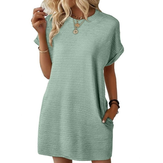 Womens Summer Dresses Fashion 2025 Short Sleeve Spring Mini Dress Casual Beach Vacation Clothes Dresses Green M