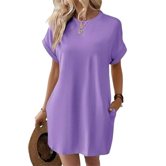 Womens Summer Dresses Fashion 2025 Short Sleeve Spring Mini Dress Casual Beach Vacation Clothes Dresses M