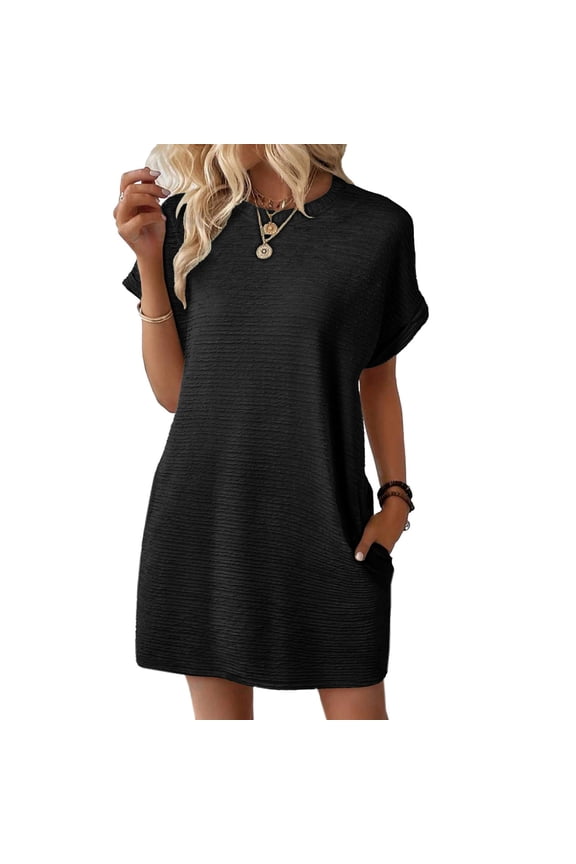 Womens Summer Dresses Fashion Short Sleeve Cute Spring Mini Dress Crewneck Casual Beach Vacation Dresses