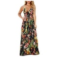 Womens Summer Dresses Floral Print Backless Beach Long Maxi Boho Sun
