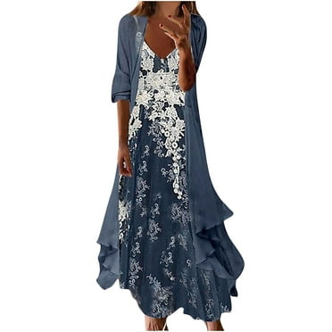 ZXZY Boho Style Women Dress Long Sleeve Beach Summer Dresses Floral ...