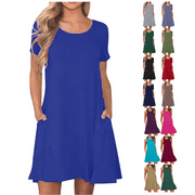 YOEYEZ Women Summer Casual Swing T-Shirt Dresses for Women Beach Party Sundress Sleeveless Casual Loose Pockets Cover up Tank Dress on Clearance