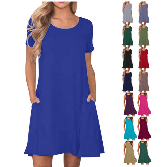yoeyez Women Summer Casual Swing T-Shirt Dresses for Women Beach Party Sundress Sleeveless Casual Loose Pockets Cover up Tank Dress on
