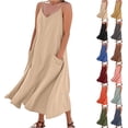 thumbnail image 1 of Womens Summer Dresses Imitation And Cotton Linen Suspender Solid Pocket Jumpsuit Long dress, 1 of 7