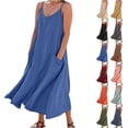 thumbnail image 1 of Womens Summer Dresses Imitation And Cotton Linen Suspender Solid Pocket Jumpsuit Long dress, 1 of 7