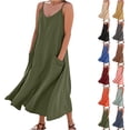 thumbnail image 1 of Womens Summer Dresses Imitation And Cotton Linen Suspender Solid Pocket Jumpsuit Long dress, 1 of 7