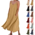 thumbnail image 1 of Womens Summer Dresses Imitation And Cotton Linen Suspender Solid Pocket Jumpsuit Long dress, 1 of 7