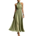 thumbnail image 1 of Womens Summer Dresses, Lace Trim Ruffle Long Dress for Women Floral Burnout A Line Sleeveless Dress Halter Neck Beach Vacation Evening Gown Dress, 1 of 6