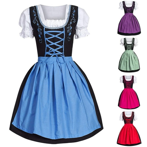 Womens Summer Dresses Plus Size Short Sleeve Apron Oktoberfest German Wrap Waist Square Neck Dress Purple Beach Long Outfits XXXL