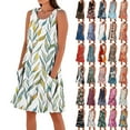thumbnail image 1 of Womens Summer Dresses Plus Size Sleeveless Crew Neck Women's Trendy Casual Multicolor Print Beach Midi Tank Dress with Pockets S, 1 of 6