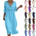 thumbnail image 1 of Womens Summer Dresses Plus Size V-Neck 3/4 Sleeve Boho Summer Casual Loose Tent Dress Beach Vacation Outfits, 1 of 9