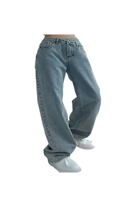 Womens Summer Dresses Relaxed Fit Jean Women Wool Lined Jean Jacket Women Jacket with Pockets Flower Winter Coat High Rise Wide Leg Jeans Button Pocket Trousers Slacks Blue XXL