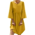 thumbnail image 1 of Womens Summer Dresses Sevevn Women's Summer Casual Cotton Linen Loose Short Sleeve Round Neck Solid Dress, 1 of 5