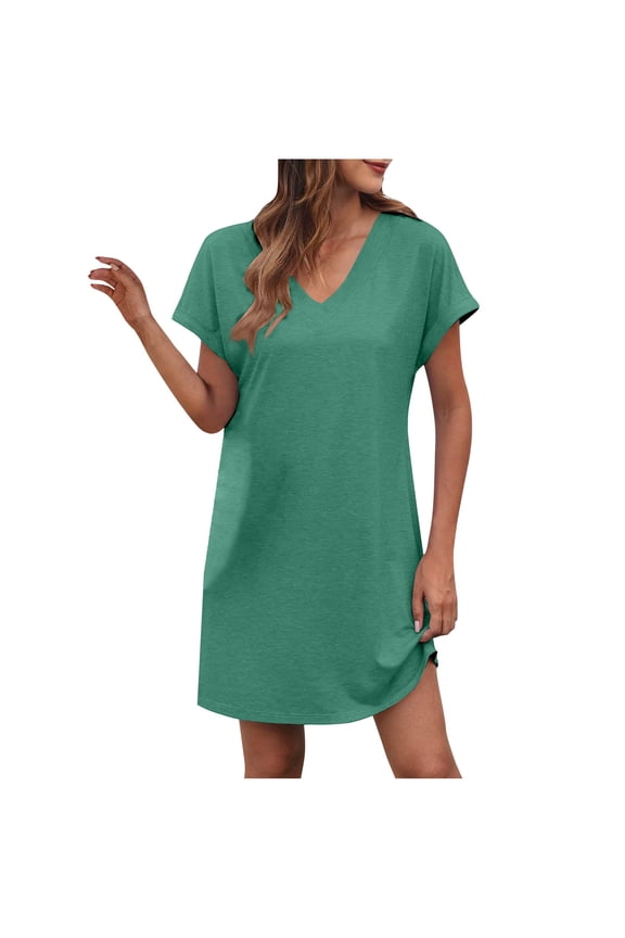 Womens Summer Dresses Short Cap Sleeve V-Neck Comfy Sleep Shirt Dress Travel Beach Wear Trendy Vacation Clothes 2025