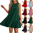 thumbnail image 1 of Womens Summer Dresses Sleeveless Crewneck Pleated Hem Mini Dress Flowy A-Line Solid Color Casual Sundress Beach Holiday Dress, 1 of 8