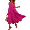 thumbnail image 1 of Womens Summer Dresses Sleeveless Maxi Dress V-Neck Casual Flowy Tiered Sundresses Rose Red L, 1 of 5