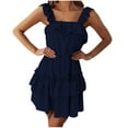 thumbnail image 1 of Womens Summer Dresses Sleeveless Ruffles Straps Square Neck Mini Sling Dress A Line Double Layer Ruffles Beach Sundress, 1 of 7