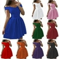 thumbnail image 1 of Womens Summer Dresses Solid Color Bra Off Shoulder Dress Waist Pleated Dress Tank Dresses for Women Plus Size, 1 of 6