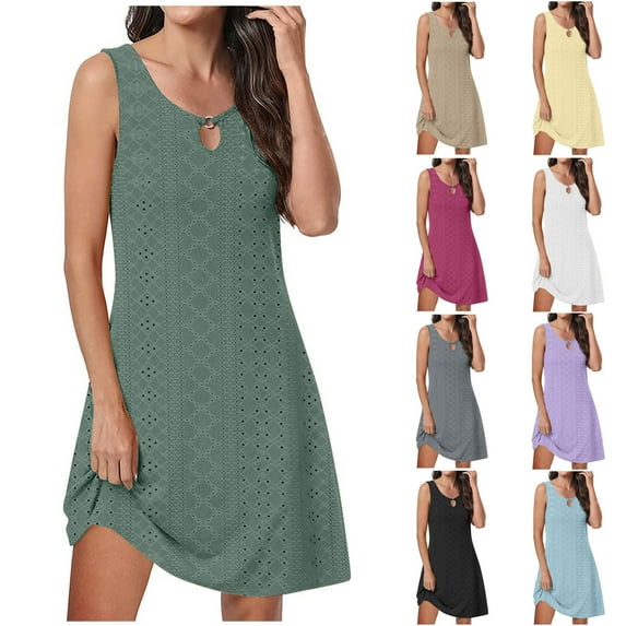 Womens Summer Dresses Solid Color Plus Size Dresses for Curvy Women Fashion Casual Round-Neck Vintage Sleeveless Dress Sundresses Purple qILAKOG Size XXXL