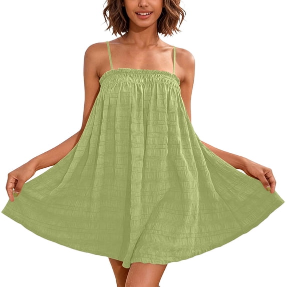 Womens Summer Dresses Spaghetti Strap Sleeveless Cami Mini Dress Boho Causal Flowy Beach Sundress, XS