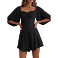 thumbnail image 1 of Womens Summer Dresses Square Neck Tie Back Lantern Sleeve Ruffle A-Line Casual Dress Black L, 1 of 9