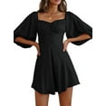 thumbnail image 1 of Womens Summer Dresses Square Neck Tie Back Lantern Sleeve Ruffle A-Line Casual Dress Black S, 1 of 8