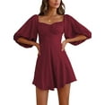 thumbnail image 1 of Womens Summer Dresses Square Neck Tie Back Lantern Sleeve Ruffle A-Line Casual Dress Wine Red S, 1 of 9