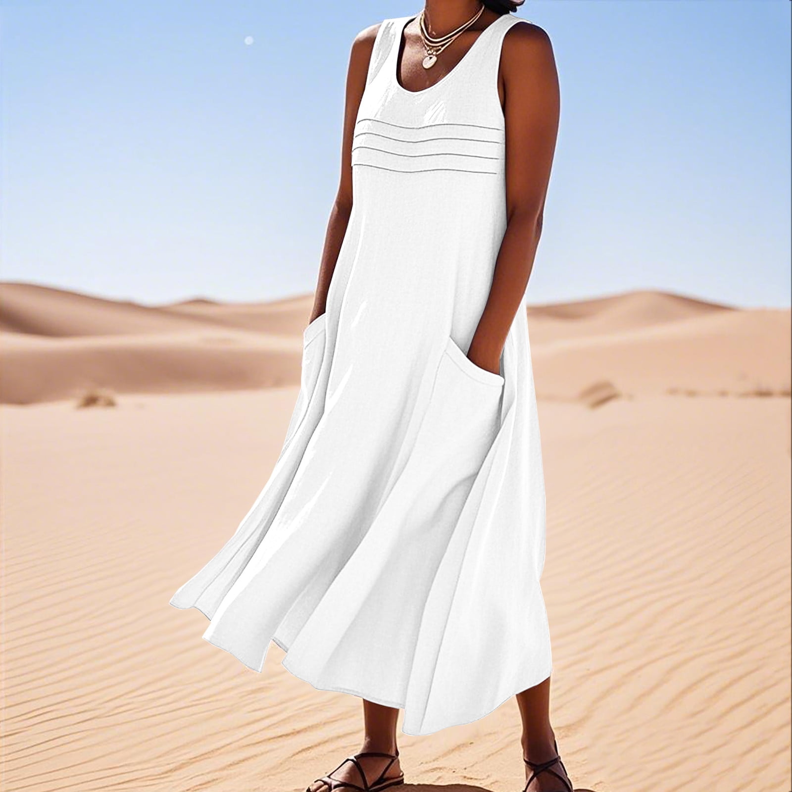 Tank Dress With Pockets Pocket Casual Dress Dreaweet Women's Sleeveless  Casual Dress