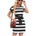 thumbnail image 1 of Womens Summer Dresses Striped Crewneck Short Sleeve T Shirt Dress Casual Tie Waist A Line with Pockets Black and White XXL, 1 of 7