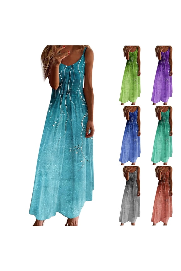Womens Summer Dresses Summer Dresses For Women Print Sleeveless Round Neck Dress Casual Long Dresses Mint Green XXL