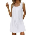 thumbnail image 1 of Womens Summer Dresses Tank Dress Sleeveless Strap Square Neck Pleated Solid Color Cover Up Plain Casual Loose Plus Size (XL, White-I), 1 of 5