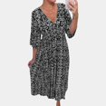 thumbnail image 1 of Womens Summer Dresses Trendy Boho Floral Print Cover Up V Neck Half Sleeve Solid Sun Dress Black L, 1 of 6