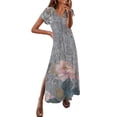 thumbnail image 1 of Womens Summer Dresses V-Neck Solid Casual Short Sleeved Long New Dress, 1 of 3