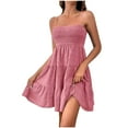 thumbnail image 1 of Womens Summer Dresses Vacation Casual A Line Dress Ruched Bust Sleeveless Solid Ruffle Hem Short Dress, 1 of 3
