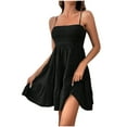 thumbnail image 1 of Womens Summer Dresses Vacation Casual A Line Dress Ruched Bust Sleeveless Solid Ruffle Hem Short Dress, 1 of 3