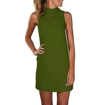 Womens Summer Dresses, Women'S Dresses,Women's Casual Turtleneck Sleeveless Dress Solid Color Comfortable Stretchy Flowy Summer Outfit Versatile