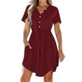 thumbnail image 1 of Womens Summer Dresses Women's Summer Dress Casual V Neck Short Sleeve Drawstring Dresses with Pockets Wine 3Xl, 1 of 9