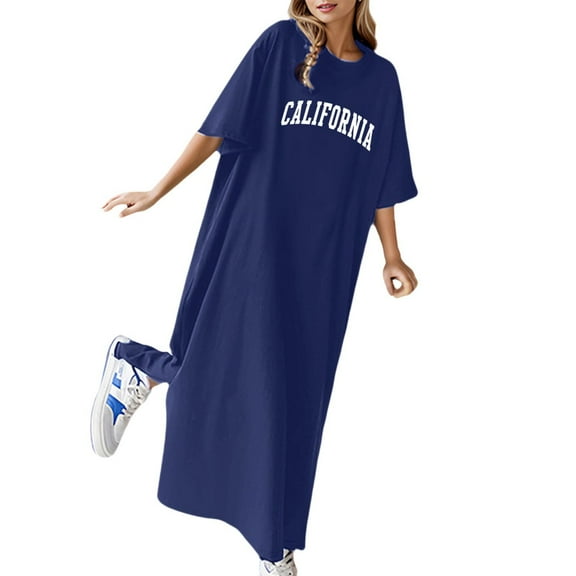 Womens Summer Dresses, Womens Dresses,Women's Flowy Summer Dress Casual Loose Fit Floral Print Short Sleeve T-Shirt Style Comfortable Long Maxi Dress