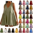 thumbnail image 1 of Womens Summer Dresses Womens Summer Sleeveless Mini Dress Casual Loose Solid-Neck Pullover Sundress Flowy Beach Dress With Pocket Pleated Dresses Gift for Her Size S-2XL, 1 of 8