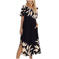 thumbnail image 1 of Womens Summer Dresses with Pocket Short Sleeve Floral Dresses Loose Fit Slit Long Dresses Summer Going Out Outfits, Multicolor, M, 1 of 6