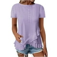 thumbnail image 1 of Womens Summer Eyelet T-Shirts Elegant Irregular Ruffle Tunic Tops Crewneck Short Sleeve Tee Shirts, 1 of 6