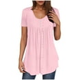 thumbnail image 1 of Womens Summer Eyelet Tunic Tops for Leggings Casual Short Sleeve Shirts Flowy Pleated Front Hide Tummy Dressy Blouses, 1 of 7