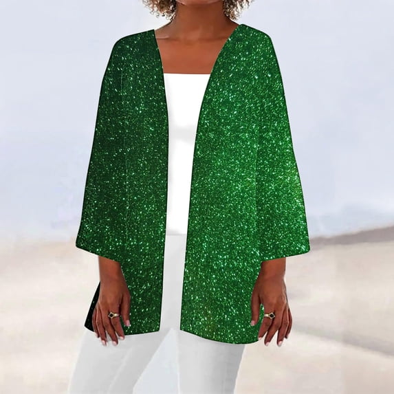 Womens Summer Fall Shiny And Sparkling Printed Cardigan Long Sleeve Loose Cover Up Casual Blouse