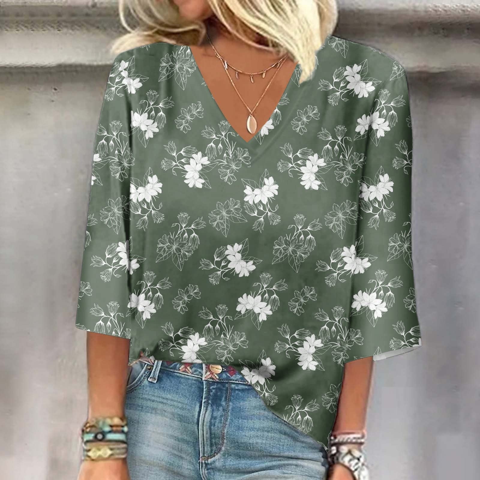 Women's Cold Shoulder Floral Print T-Shirt - Loose Casual Summer Top With Front Tie (Size XL)