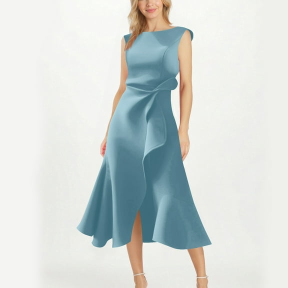 Womens Summer Fashion Dresses Solid-Color Button Short-Sleeved Lapel Casual Belt Pocket 2026 Vacation Beach Sundresses — Light Blue∣S