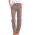 thumbnail image 1 of Womens Summer Fashion Linen Cotton Pants Solid Casual High Waist Loose Fit Drawstring Trousers with Pockets, 1 of 1