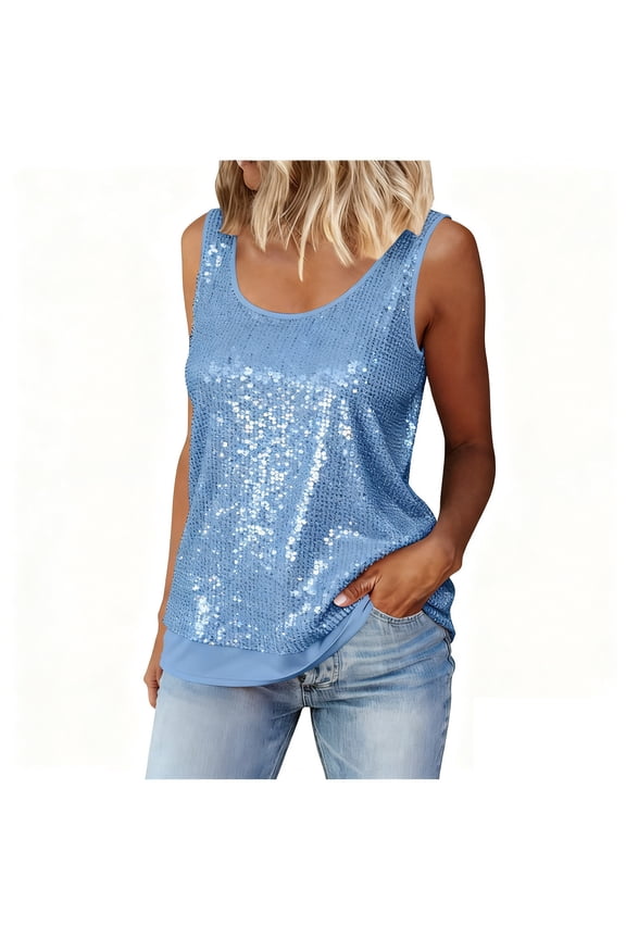 Womens Summer Fashion Sequin Tops Scoop Neck Sequin Sparkle Maternity Tunic Sleeveless Tanks Tops Holidays Pregnancy Blouses