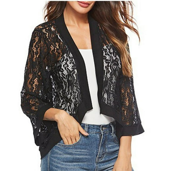 Womens Summer Floral Lace Cardigan Long Sleeve Hollow Out Solid Beach Sunscreen Cover up Blouse for Women Ladies