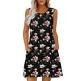 thumbnail image 1 of Womens Summer Floral Mini Dress Casual Front Pleated Crewneck Sleeveless Sundress A-line Dresses for Beach Vacation, 1 of 8